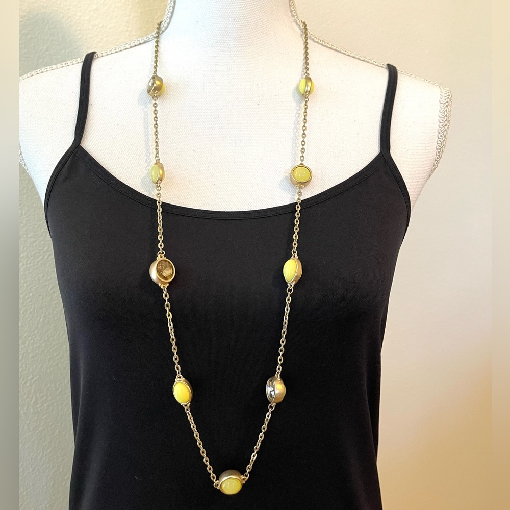 LOFT Gold & Neon Yellow Long Layering Necklace